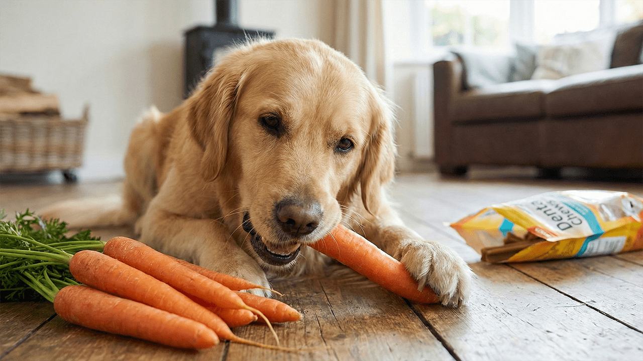hond_kauwt_op_wortel_voor_gezonde_tanden