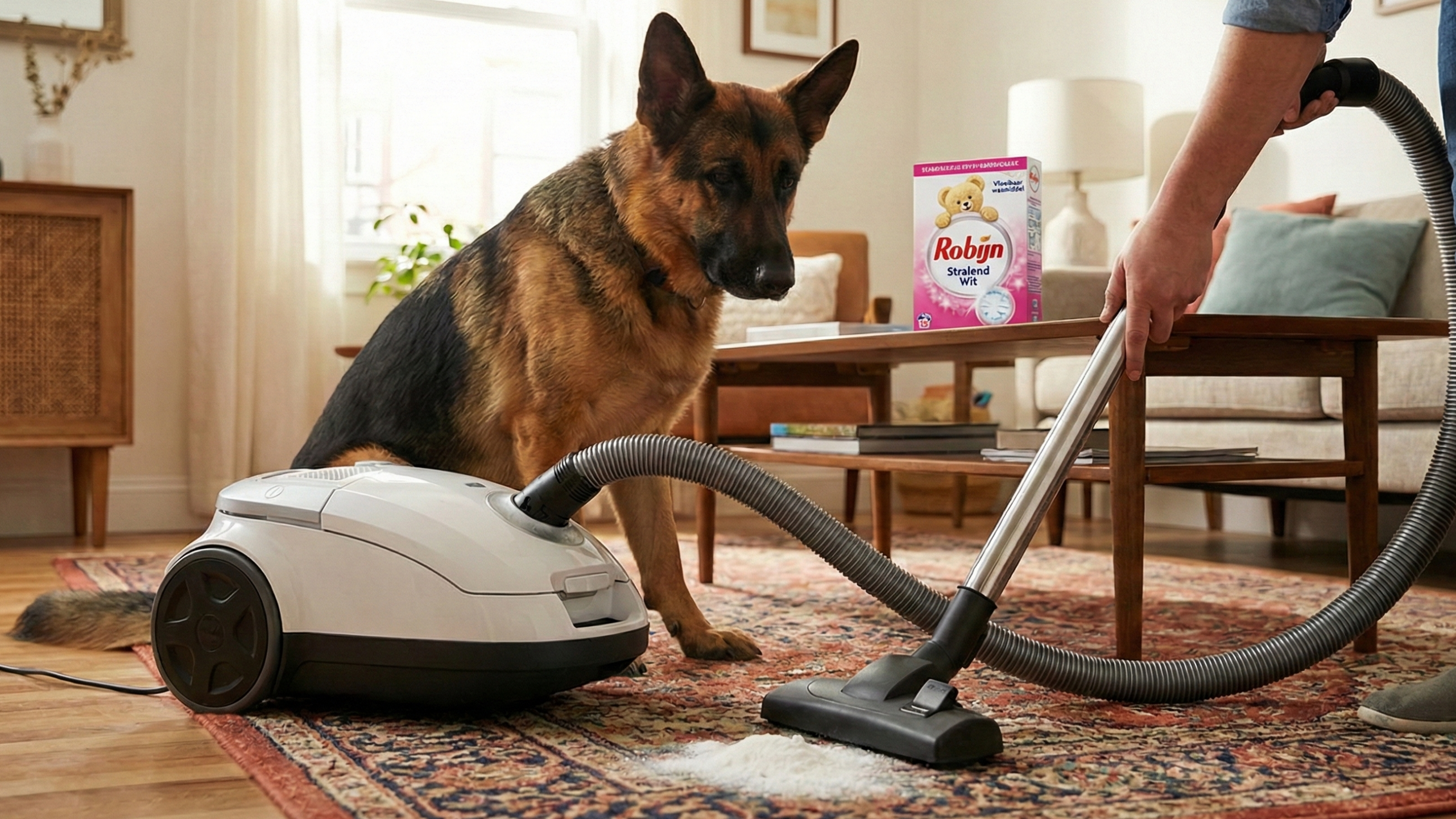 wasmiddel opzuigen in stofzuiger voor nare geurtjes hond